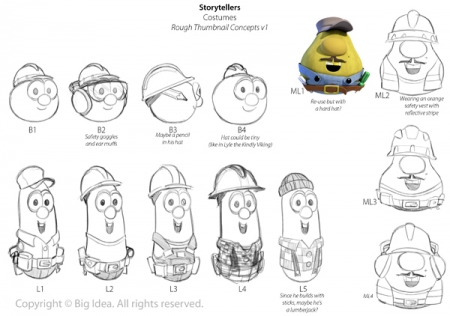VeggieTales rough costume ideas by Cedric Hohnstadt